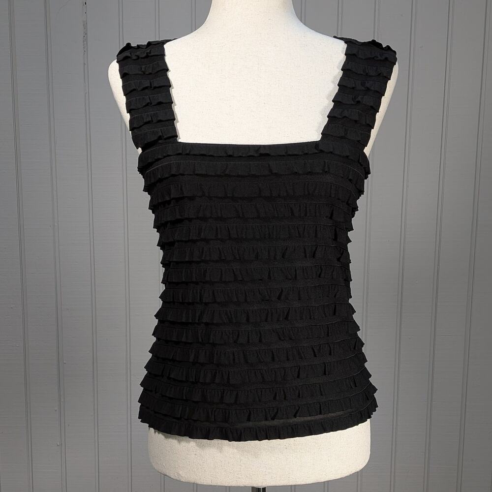Joseph Ribkoff Sleeveless Black Tiered Ruffle Square Neck Tank Top Sleeveless 8
